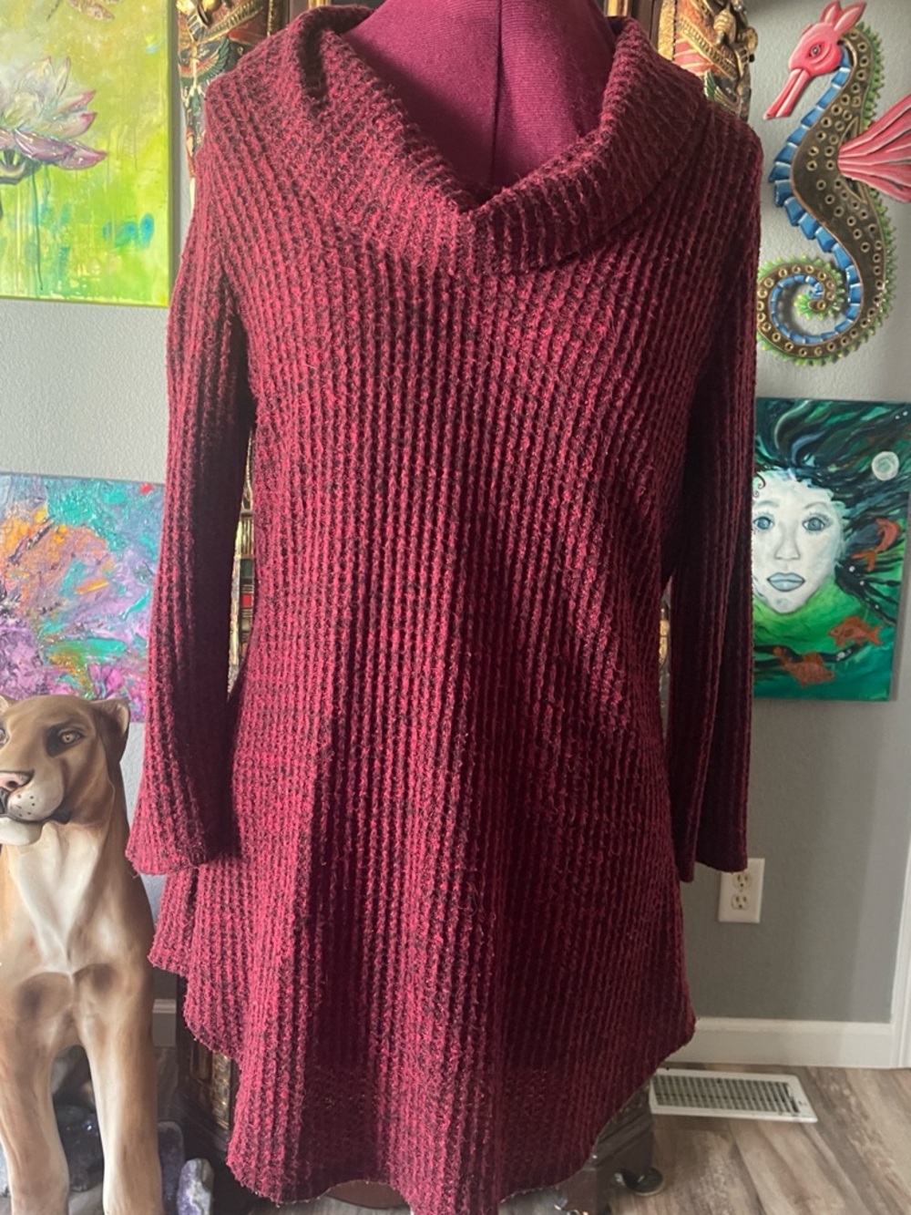 No Boundaries Wine Red Cowl Neck Knit Tunic